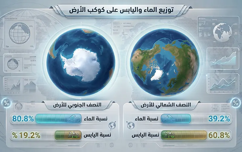 توزع الماء واليابس بين نصفي الأرض 