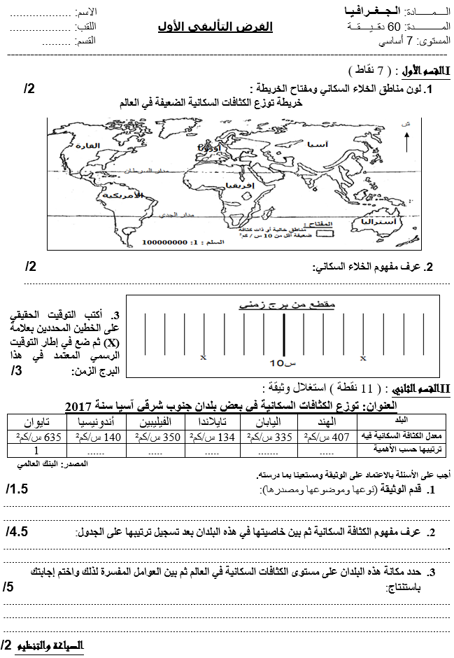 فرض تأليفي عدد 1 في الجغرافيا ثلاثي أول 7أساسي مثال3