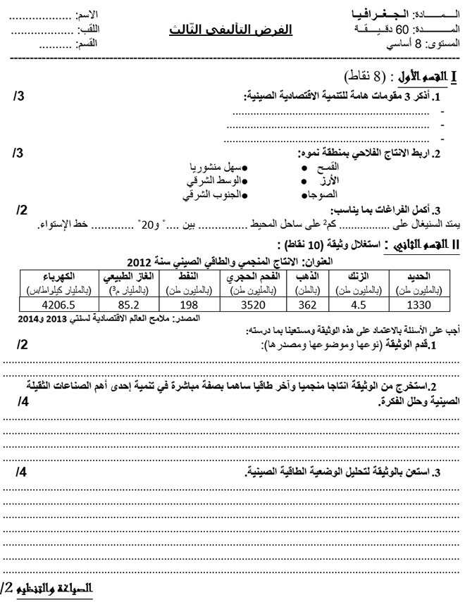 فرض تأليفي عدد 3 في الجغرافيا ثلاثي ثالث 8أساسي مثال2