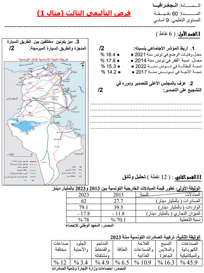 فرض تأليفي عدد 3 في الجغرافيا ثلاثي ثالث 7أساسي مثال1 فرض تأليفي عدد 3 في الجغرافيا ثلاثي ثالث 7أساسي مثال1