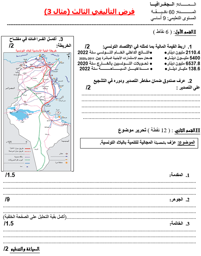 فرض تأليفي عدد 3 في الجغرافيا ثلاثي ثالث 7أساسي مثال3 فرض تأليفي عدد 3 في الجغرافيا ثلاثي ثالث 7أساسي مثال3